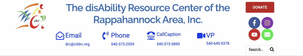 Screenshot of The disAbility Resource Center of the Rappahannock Area Inc. four ways of contact information.