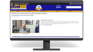 Página web de DBVI mostrada en el escritorio de la computadora